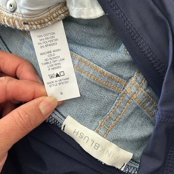 Pinkblush Medium Wash Distressed Raw Hem Full Panel Maternity Shorts - Picture 8 of 9